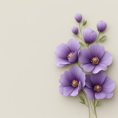 Obraz premium Purple flowers arranged against a neutral background 