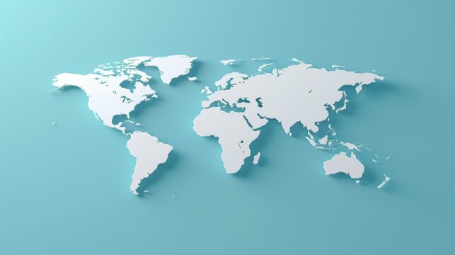 Fototapeta Minimalist 3d world map on soft blue gradient background featuring simplified earth representation