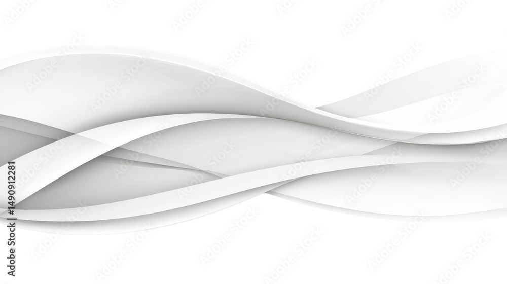 Poster abstract flowing waves in soft white tones over black background for modern design concepts