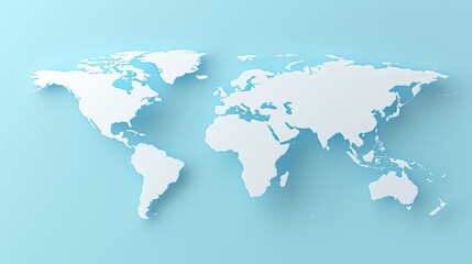 Minimalist 3d world map design on soft blue gradient background   simplified earth representation