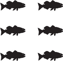 Set of wolf fish silhouettes vector illustration. 