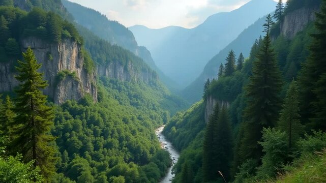 forested mountain gorge on summer day