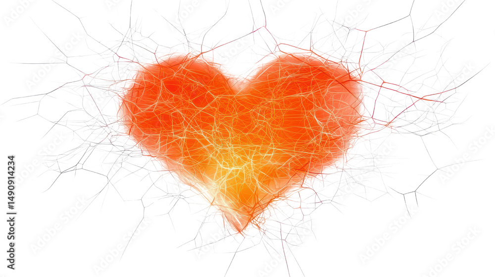 Poster heart shape design with bright colors and abstract lines on a black background for creative projects