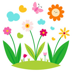 Cute Doodle Style Spring Flowers and Plants illustration

