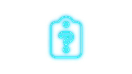Glowing neon question mark inside a stylized frame, symbolizing inquiry or uncertainty, Neon clipboard question icon glow with transparent background