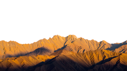 Golden hour mountain range landscape isolated on transparent background