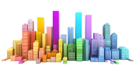 Obraz premium Colorful 3D Cityscape Model Featuring Various Buildings and Skyscrapers with Vibrant Tones