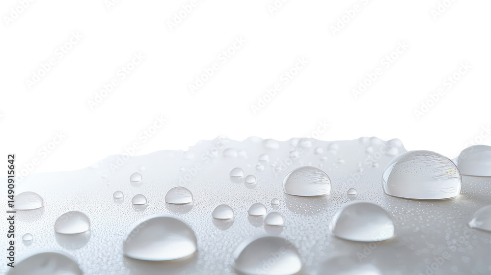 Poster Water Droplets on Smooth Surface Reflecting Light in a Soft Focus Style for Background and Texture