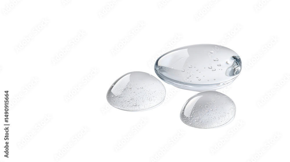 Aufkleber close-up of transparent water droplets on smooth surface with reflections and bubbles highlighted