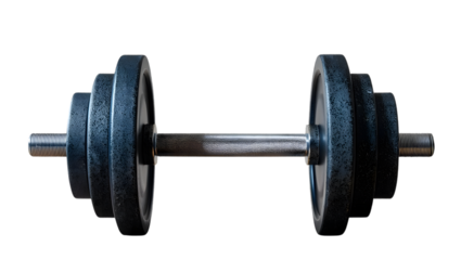 Heavy duty black dumbbell isolated on transparent background ideal for fitness and workout designs