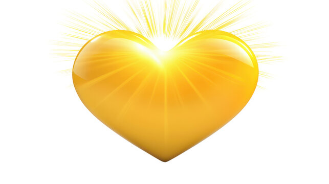 Shiny Yellow Heart with Radiating Light on a Transparent Background for Positive Emotions and Love Themes