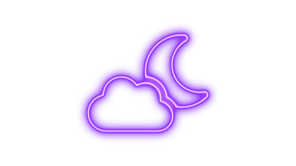 Neon Moon and Cloud Icon, Neon cloud moon icon glow with transparent background