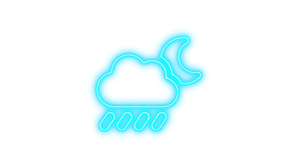Neon Weather Icon with Cloud and Moon, Neon cloud moon rain icon glow with transparent background