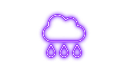 Neon Cloud with Raindrops Icon, Neon cloud rain icon glow with transparent background