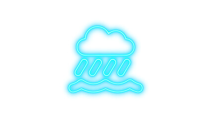 Neon Weather Symbol Sign, Neon cloud showers water icon glow with transparent background