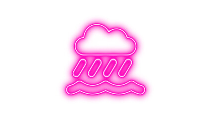 Neon Weather Symbol Sign, Neon cloud showers water icon glow with transparent background