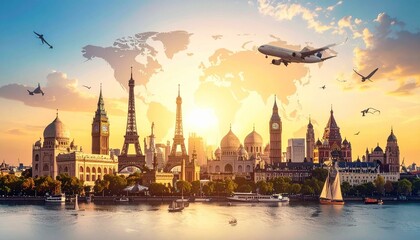 Obraz premium Global Landmarks at Sunset