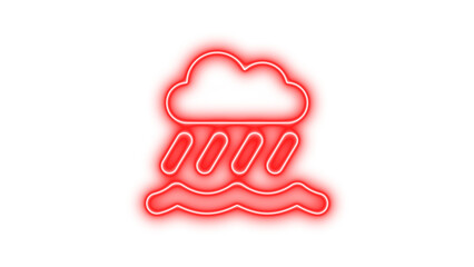 Neon Weather Symbol Sign, Neon cloud showers water icon glow with transparent background