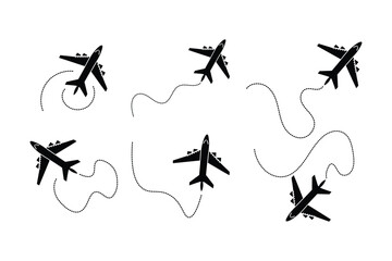 Set of Aircraft silhouette with trail vector illustration