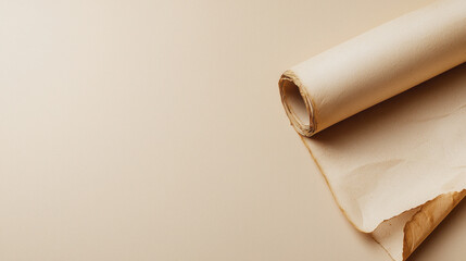 Rolled paper on beige background, showcasing smooth texture and subtle color variations, perfect for creative projects