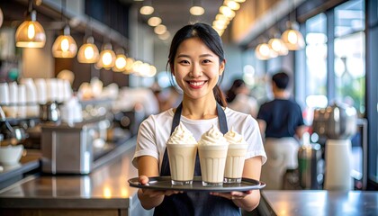 Cafe Worker Serving Drinks.