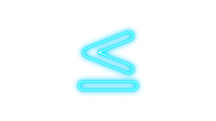 Neon abstract geometric shape resembling a stylized letter or symbol, Neon less than equal icon glow with transparent background