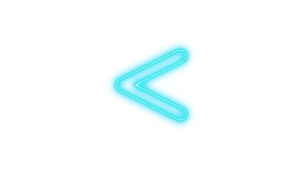Glowing neon arrow pointing left, Neon less than icon glow with transparent background