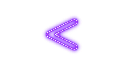 Glowing neon arrow pointing left, Neon less than icon glow with transparent background
