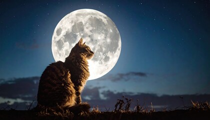 Cat Moonlit Night Silhouette.