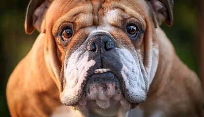 detailed portrait of brown bulldog with wrinkles pets dogs