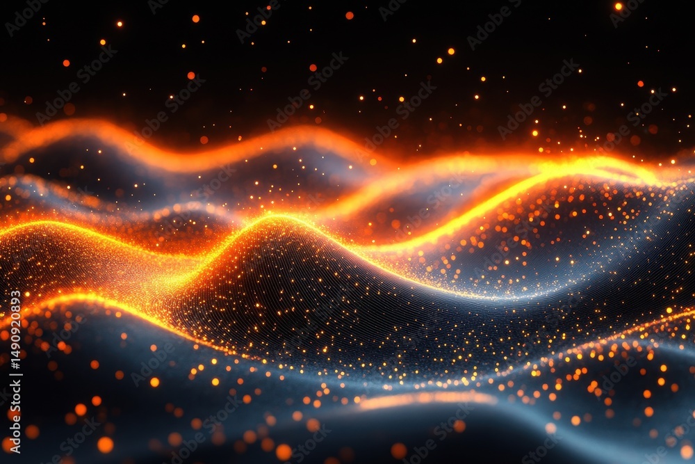 Poster vibrant waves of light and color create a mesmerizing digital landscape in an abstract representatio