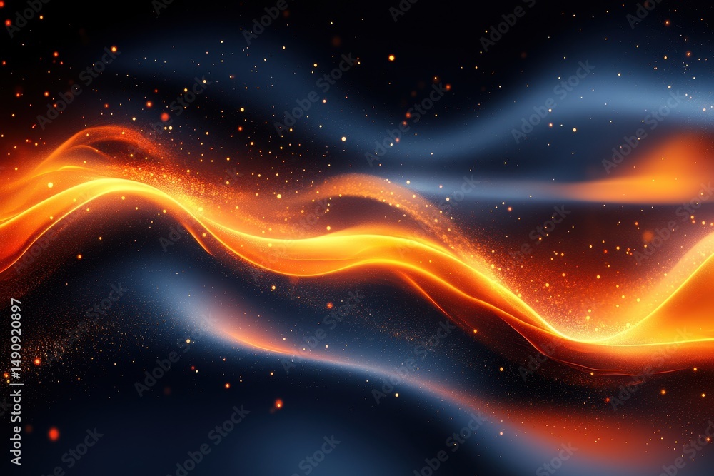Poster swirls of orange and blue create a dynamic abstract composition with glowing highlights and smooth f