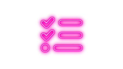 Neon checklist icon with checkmarks and a circle, Neon list check icon glow with transparent background