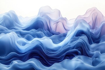 Fototapeta premium Digital artwork depicting flowing waves in shades of blue and lavender creating a serene landscape in a minimalist style