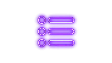 Glowing neon list icon with three horizontal lines and circular bullet points
