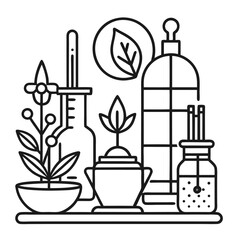 Composition with items for relaxation and spa treatments coloring book pages for children and adults