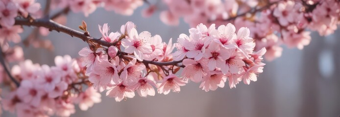 Obraz premium Delicate pink blossoms, soft focus, vibrant hues, bright, blossom