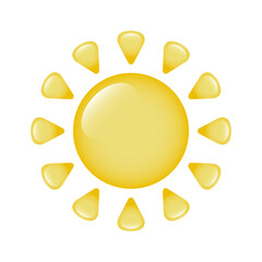 The sun icon on a transparent background. A three-dimensional sun with glare and rays. Logo, sun sticker. The concept of summer and weather. Vector EPS 10.