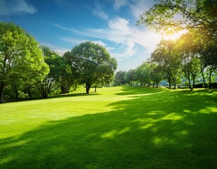 lush green park lawn trees background sunny day landscape design