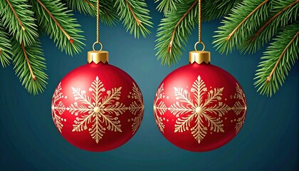 Christmas Ornaments on Fir Branches.