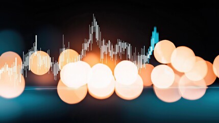 Financial market analysis with rising graph and glowing abstract lights