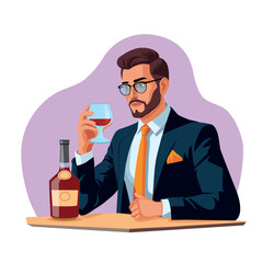 Stylish Man in Suit Holding a Glass of Whiskey or cognac