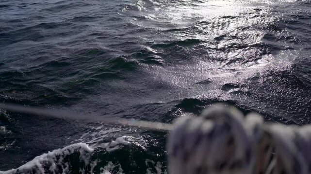 Seascape with splashing waves and white foam in Baltic sea