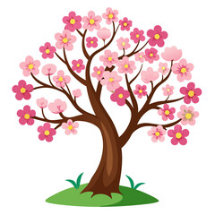 Obraz premium Blooming Sakura Tree – Pink Blossom Art Vector Illustration 