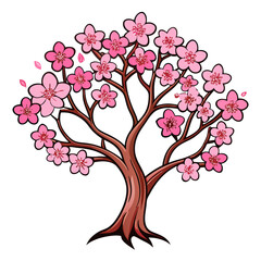 Blooming Sakura Tree – Pink Blossom Art Vector Illustration
