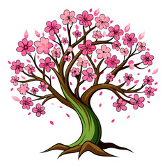 Blooming Sakura Tree – Pink Blossom Art Vector Illustration

