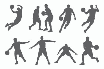 Obraz premium Silhouette Set of Basketball Players in Action