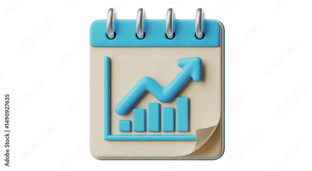 Poster 3d render of a notepad with an upward trending graph