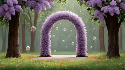 Spring flowers, including purple lilac and pink blossoms, bring beauty to the garden and park, symbolizing nature's love in a floral display