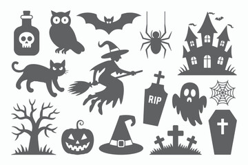 Halloween Icons Collection Spooky Silhouettes for Party Design